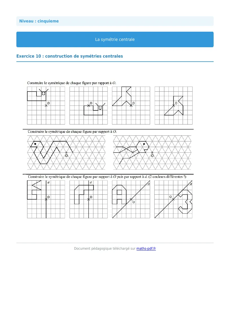 Symétrie centrale : exercice n°10 de maths en 5ème corrigé en PDF