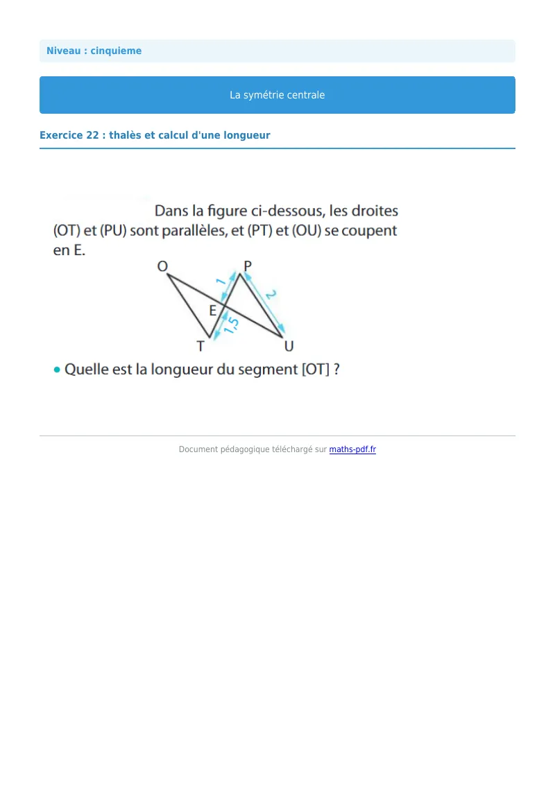 Symétrie centrale : exercice n°22 de maths en 5ème corrigé en PDF