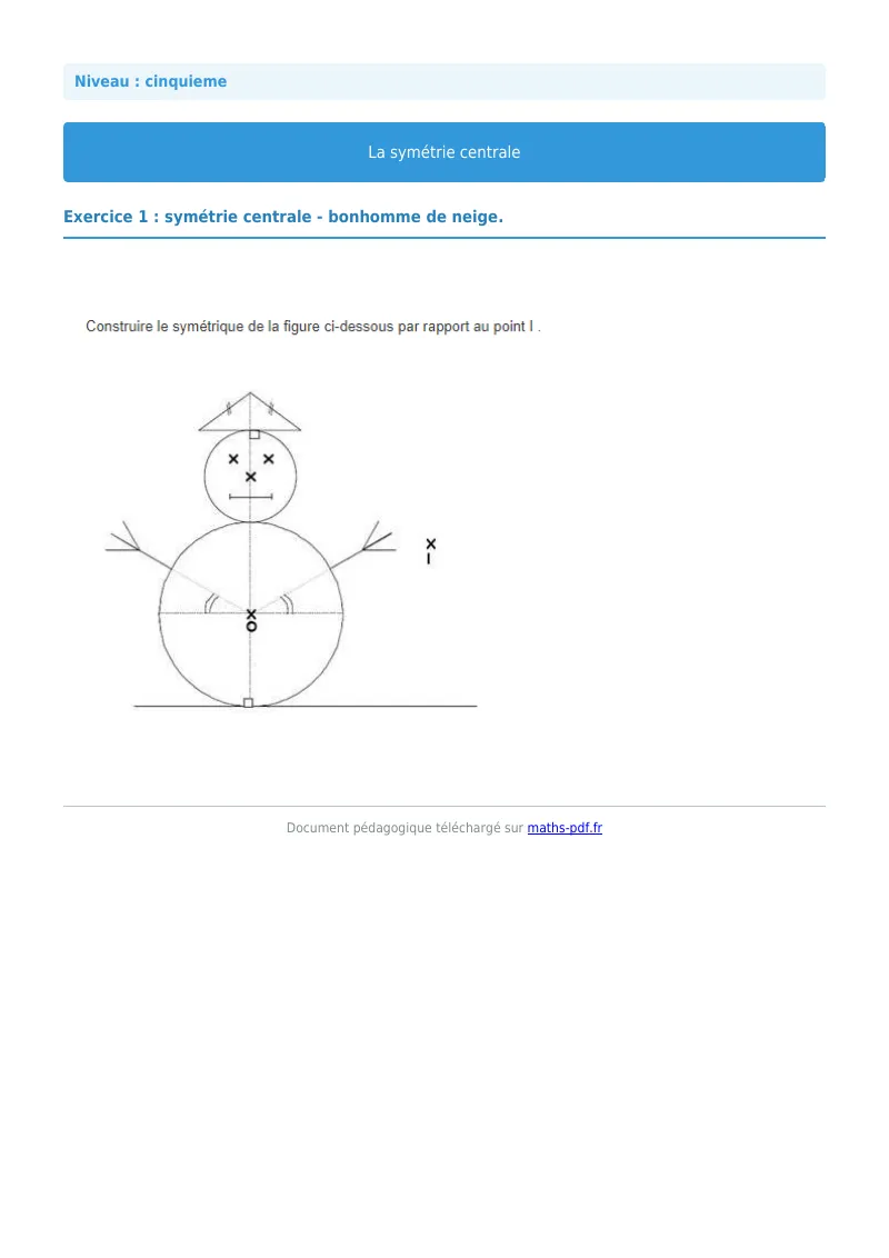 Symétrie centrale : exercice n°1 de maths en 5ème corrigé en PDF