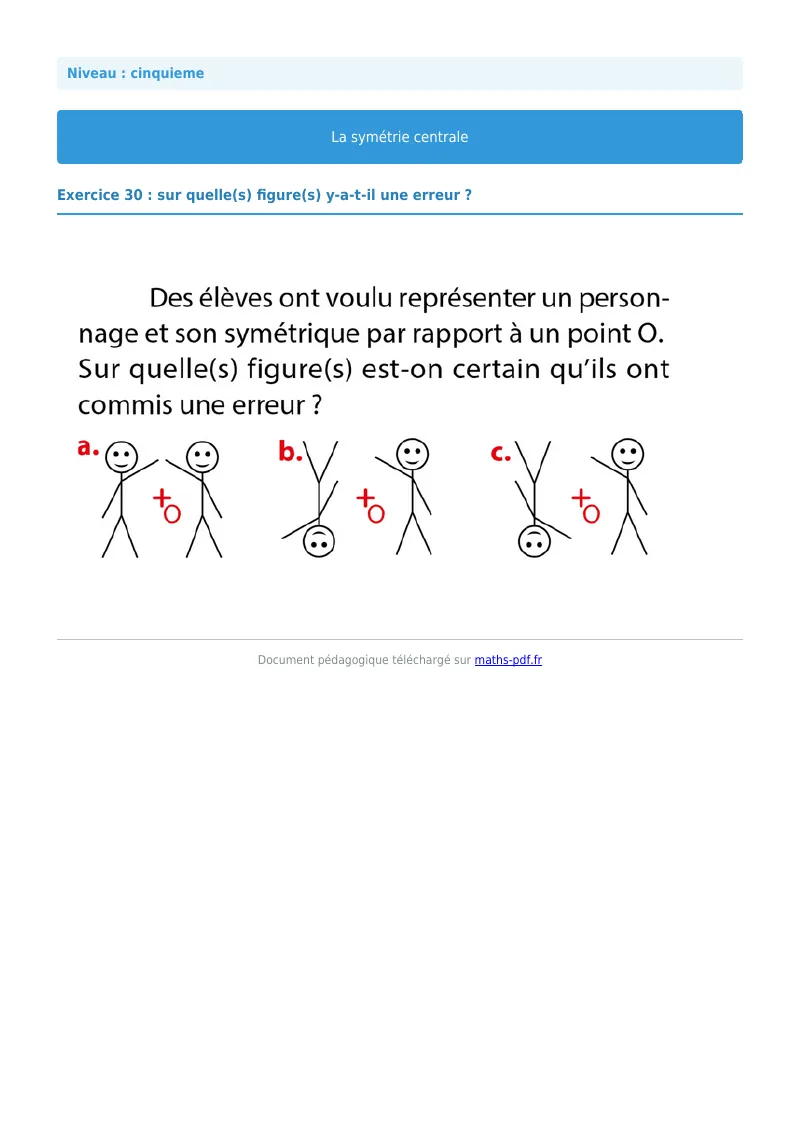 Symétrie centrale : exercice n°30 de maths en 5ème corrigé en PDF