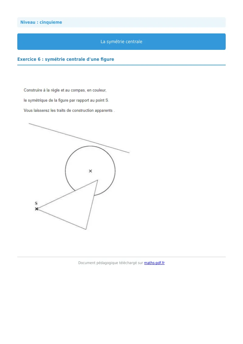 Symétrie centrale : exercice n°6 de maths en 5ème corrigé en PDF