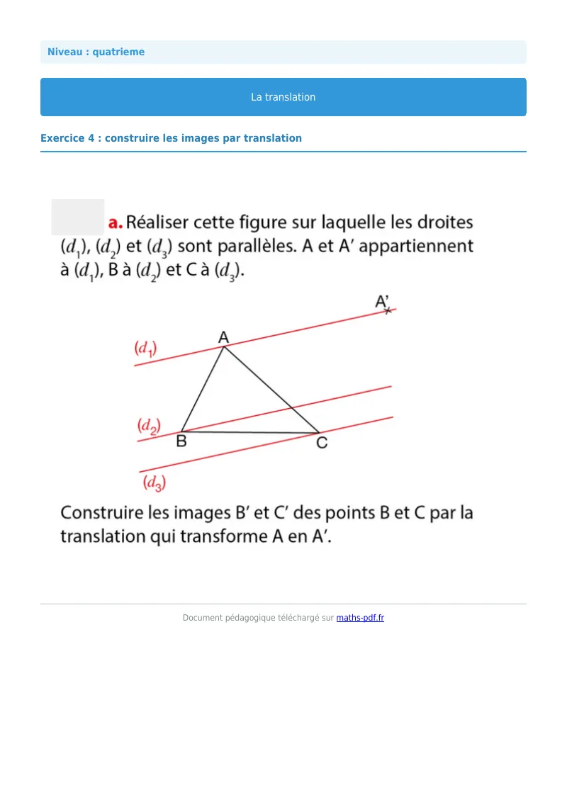 Translation : exercice n°4 de maths en 4ème corrigé en PDF