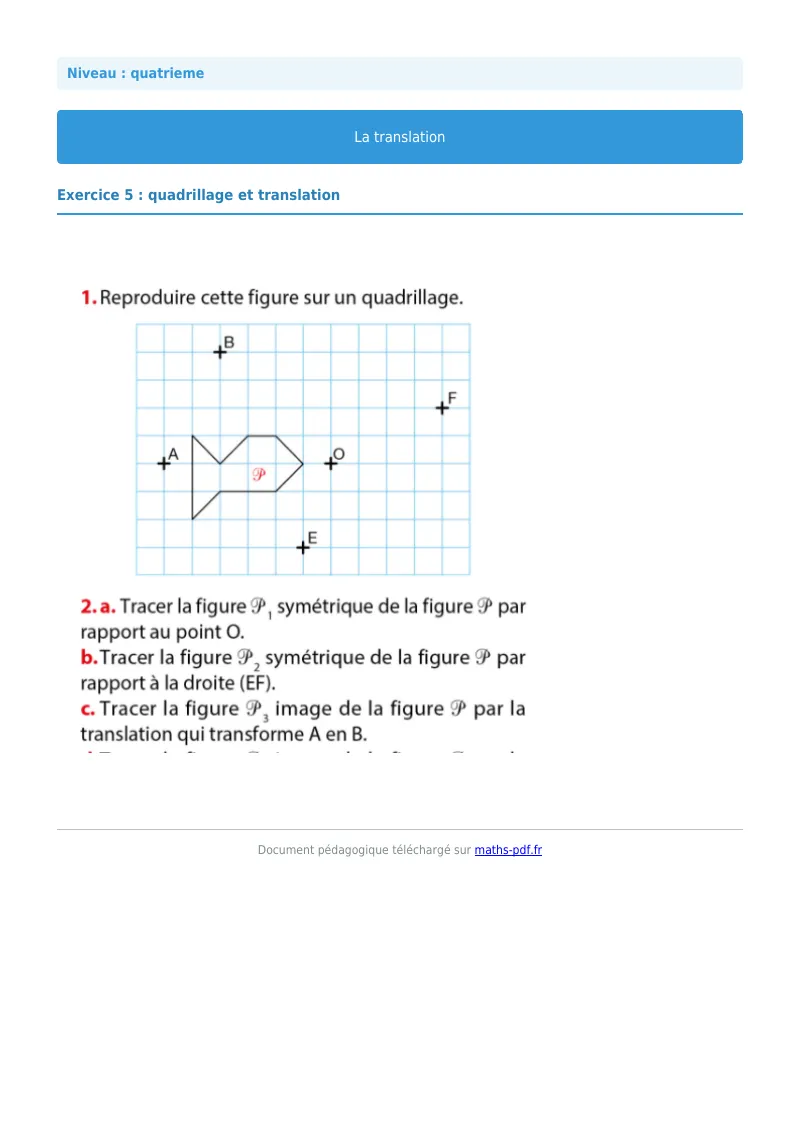 Translation : exercice n°5 de maths en 4ème corrigé en PDF