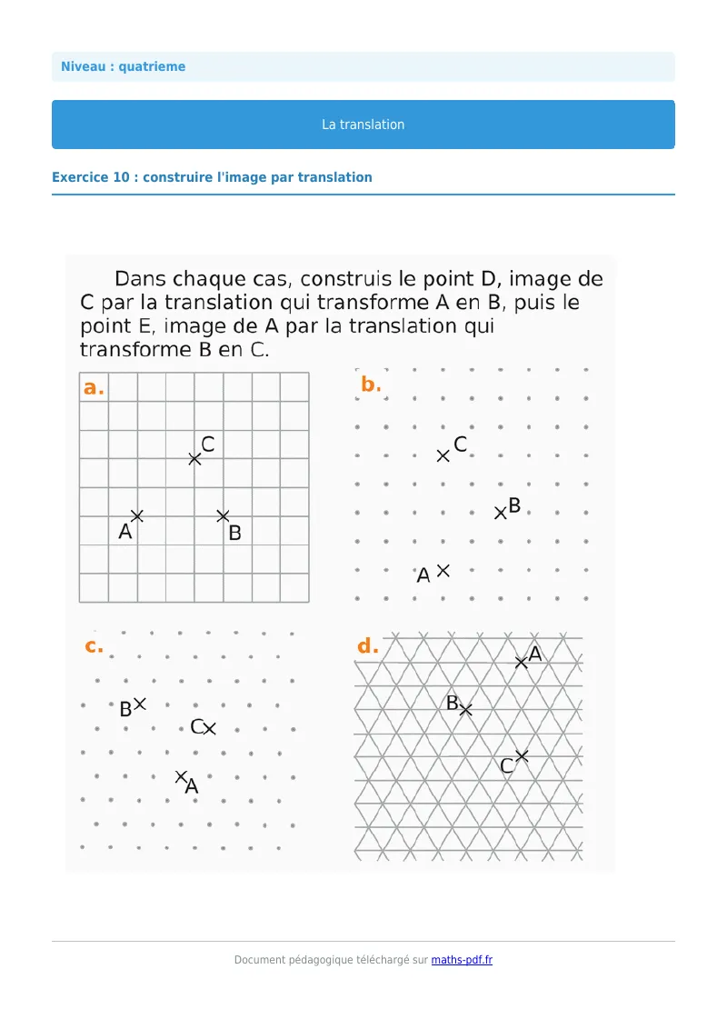 Translation : exercice n°10 de maths en 4ème corrigé en PDF