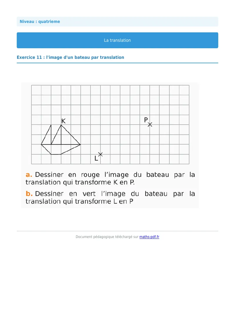 Translation : exercice n°11 de maths en 4ème corrigé en PDF