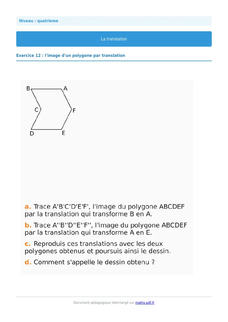 Translation : exercice n°12 de maths en 4ème corrigé en PDF