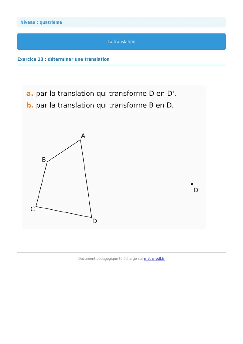 Translation : exercice n°13 de maths en 4ème corrigé en PDF