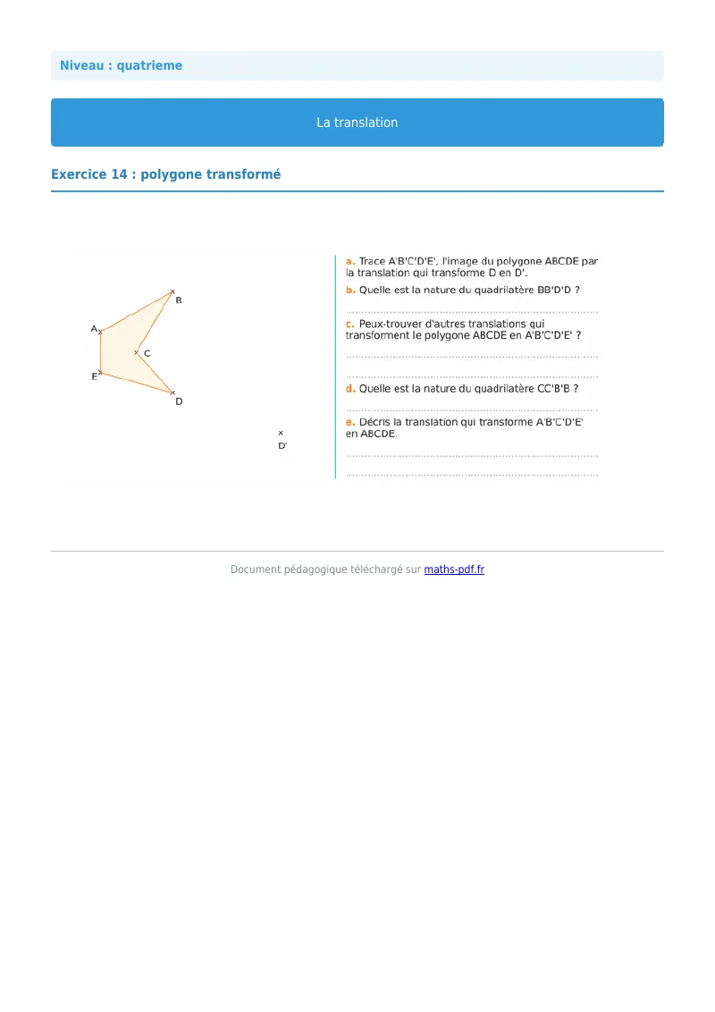 Translation : exercice n°14 de maths en 4ème corrigé en PDF