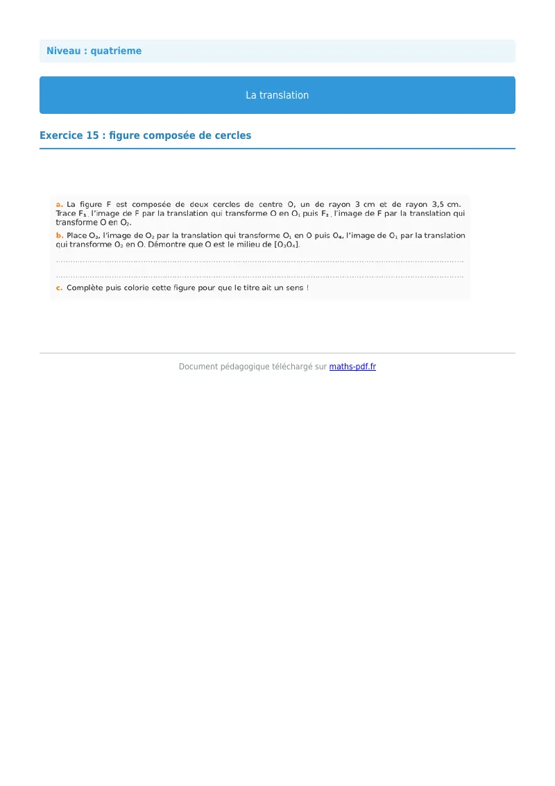 Translation : exercice n°15 de maths en 4ème corrigé en PDF