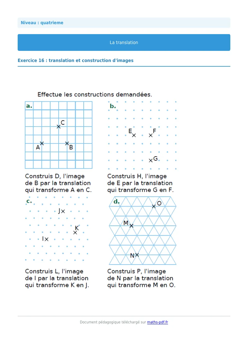 Translation : exercice n°16 de maths en 4ème corrigé en PDF
