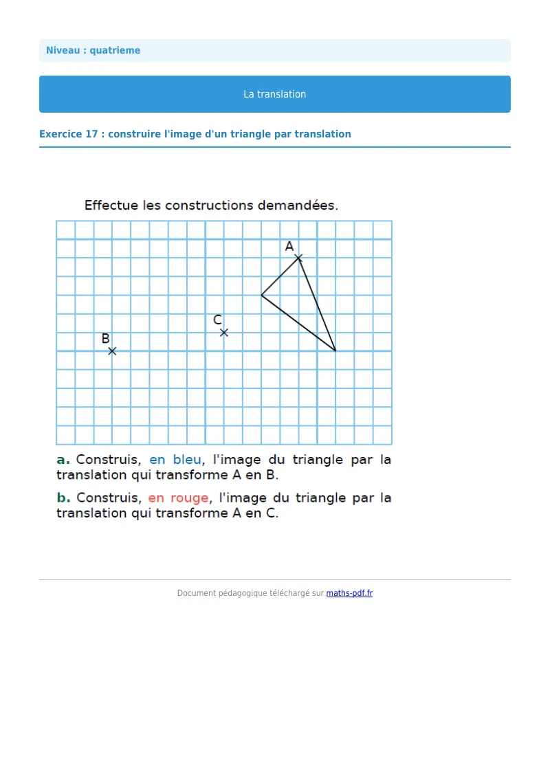 Translation : exercice n°17 de maths en 4ème corrigé en PDF