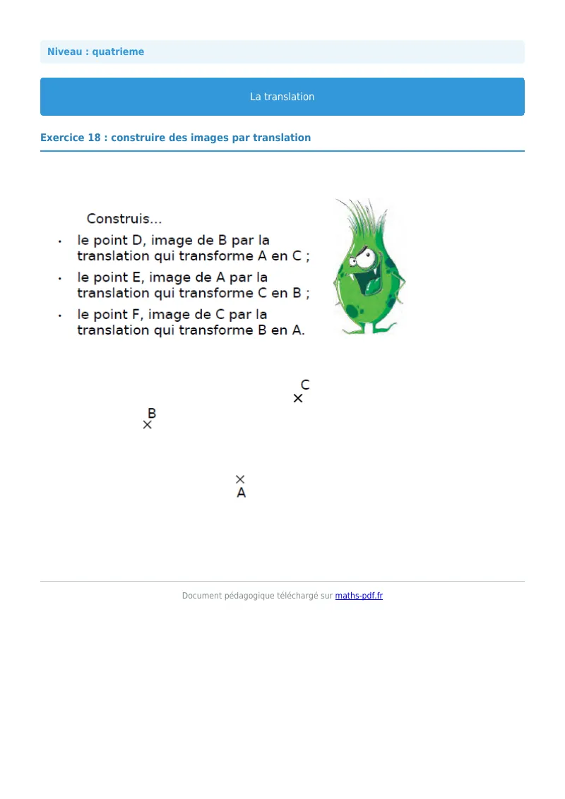 Translation : exercice n°18 de maths en 4ème corrigé en PDF