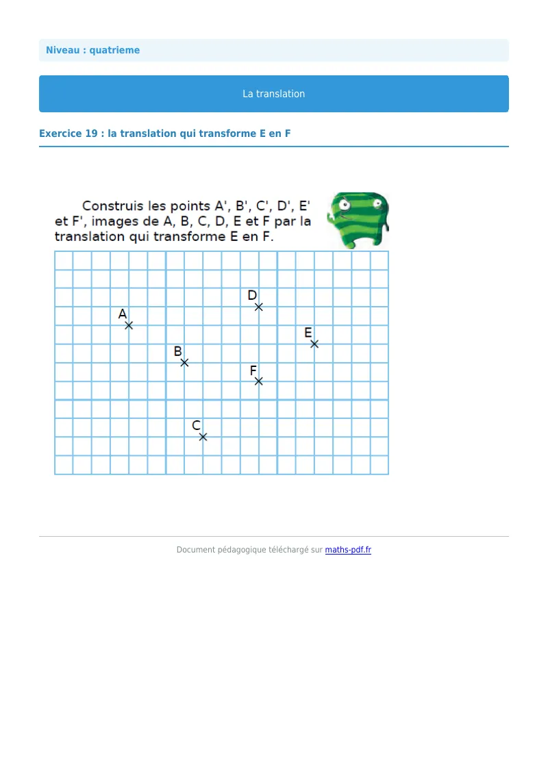 Translation : exercice n°19 de maths en 4ème corrigé en PDF