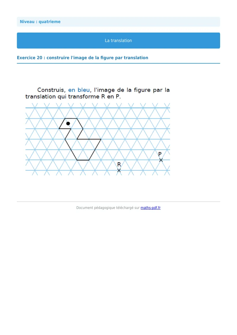 Translation : exercice n°20 de maths en 4ème corrigé en PDF