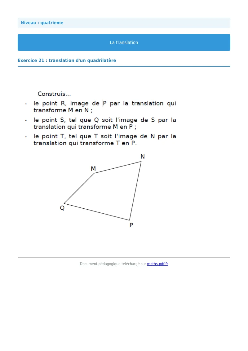 Translation : exercice n°21 de maths en 4ème corrigé en PDF