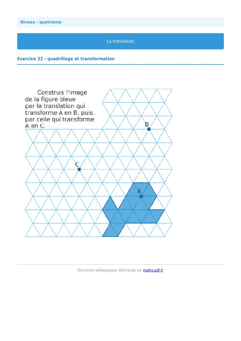 Translation : exercice n°22 de maths en 4ème corrigé en PDF