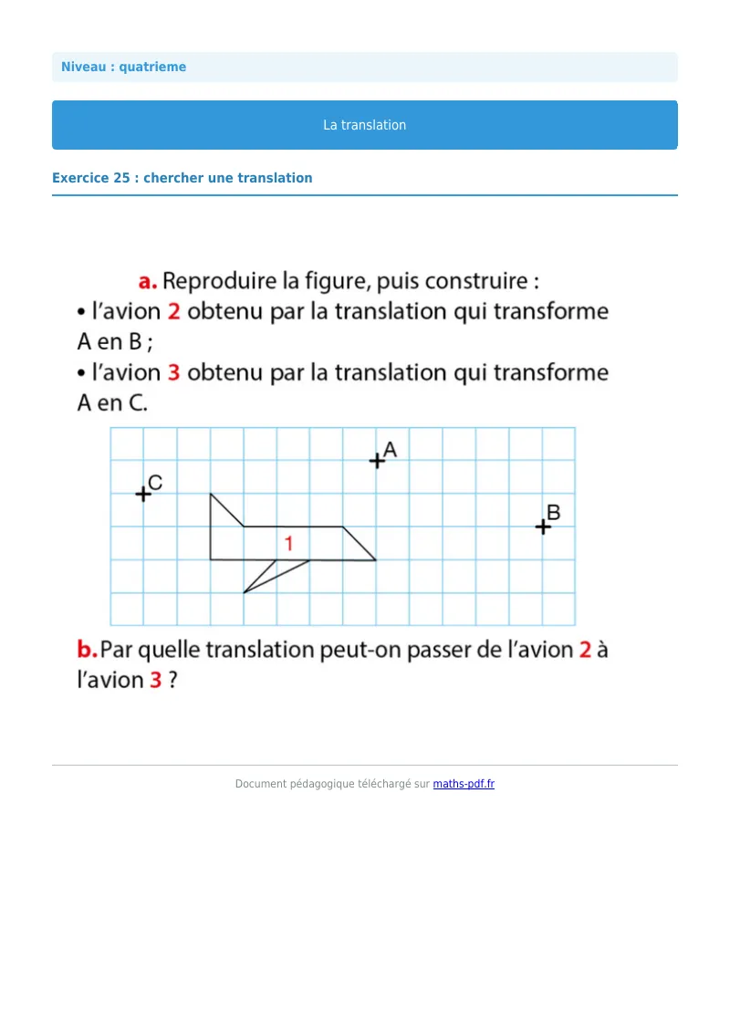 Translation : exercice n°25 de maths en 4ème corrigé en PDF