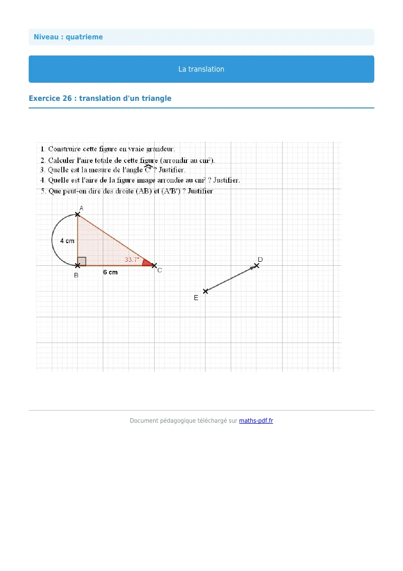 Translation : exercice n°26 de maths en 4ème corrigé en PDF