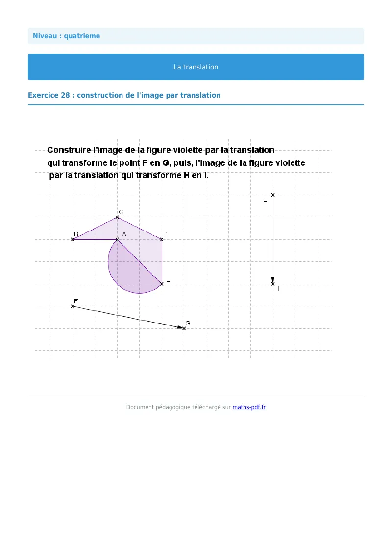 Translation : exercice n°28 de maths en 4ème corrigé en PDF