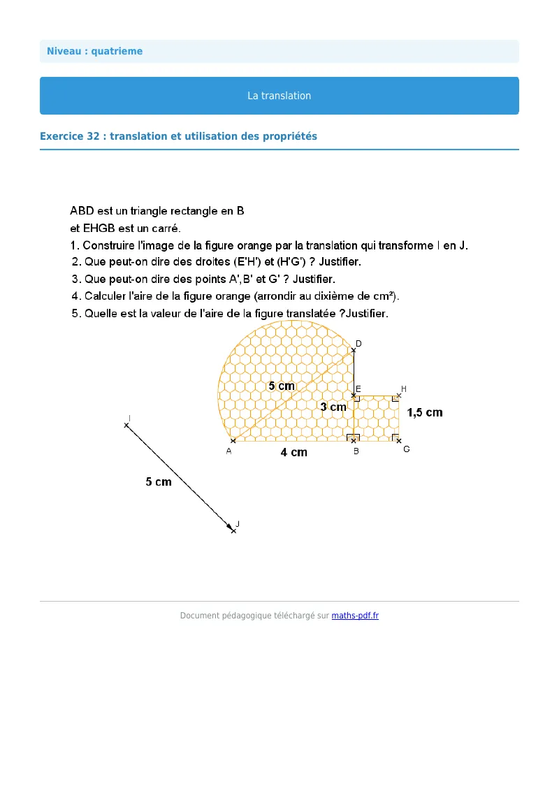 Translation : exercice n°32 de maths en 4ème corrigé en PDF