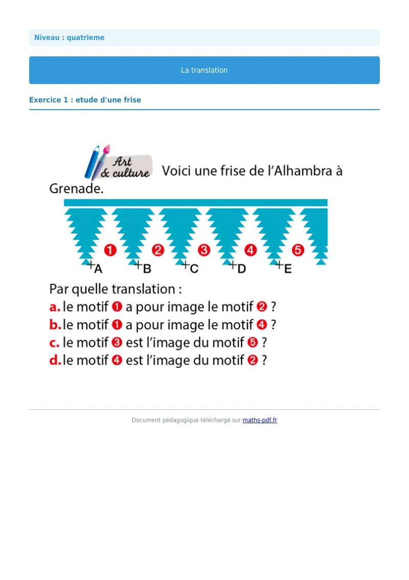 Translation : exercice n°1 de maths en 4ème corrigé en PDF
