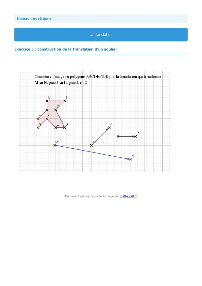 Translation : exercice n°3 de maths en 4ème corrigé en PDF