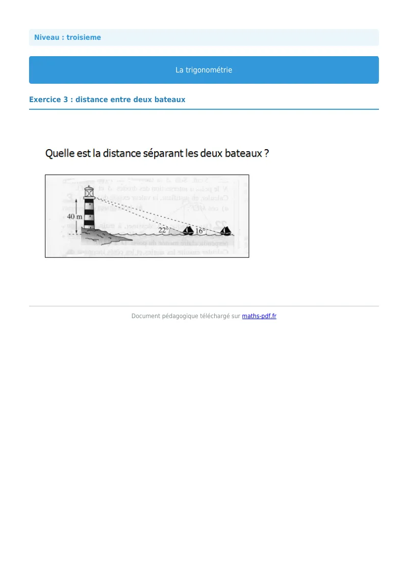 Trigonométrie : exercice n°3 de maths en 3ème corrigé en PDF