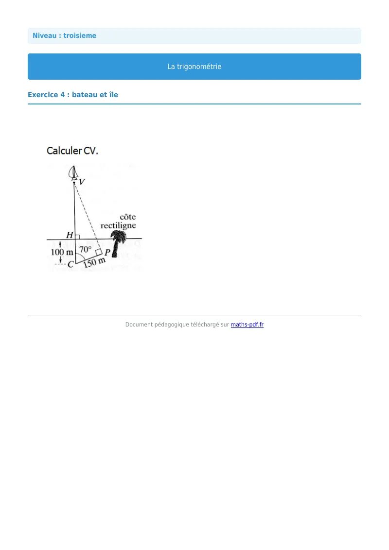 Trigonométrie : exercice n°4 de maths en 3ème corrigé en PDF