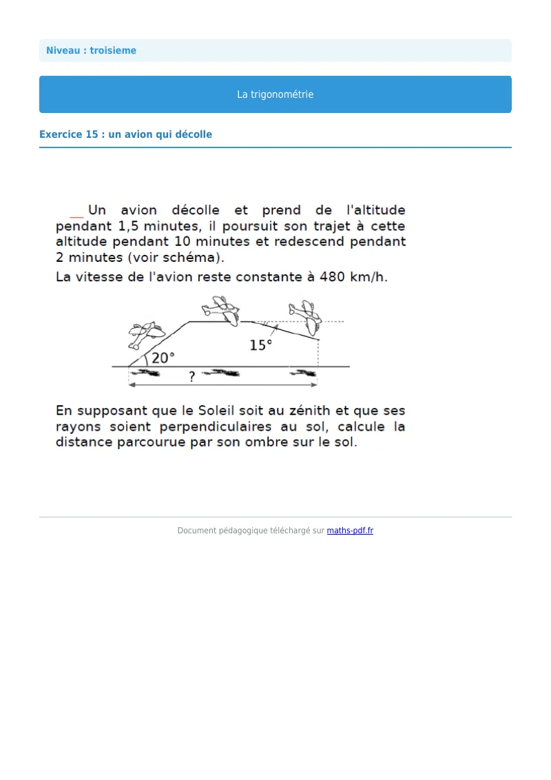 Trigonométrie : exercice n°15 de maths en 3ème corrigé en PDF