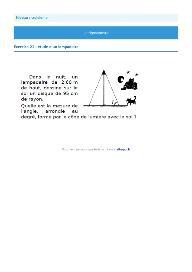 Trigonométrie : exercice n°21 de maths en 3ème corrigé en PDF