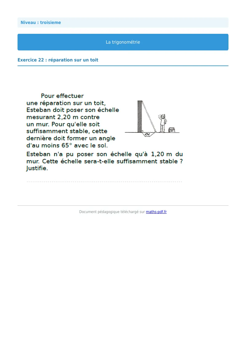 Trigonométrie : exercice n°22 de maths en 3ème corrigé en PDF