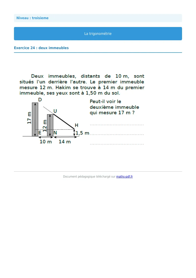 Trigonométrie : exercice n°24 de maths en 3ème corrigé en PDF