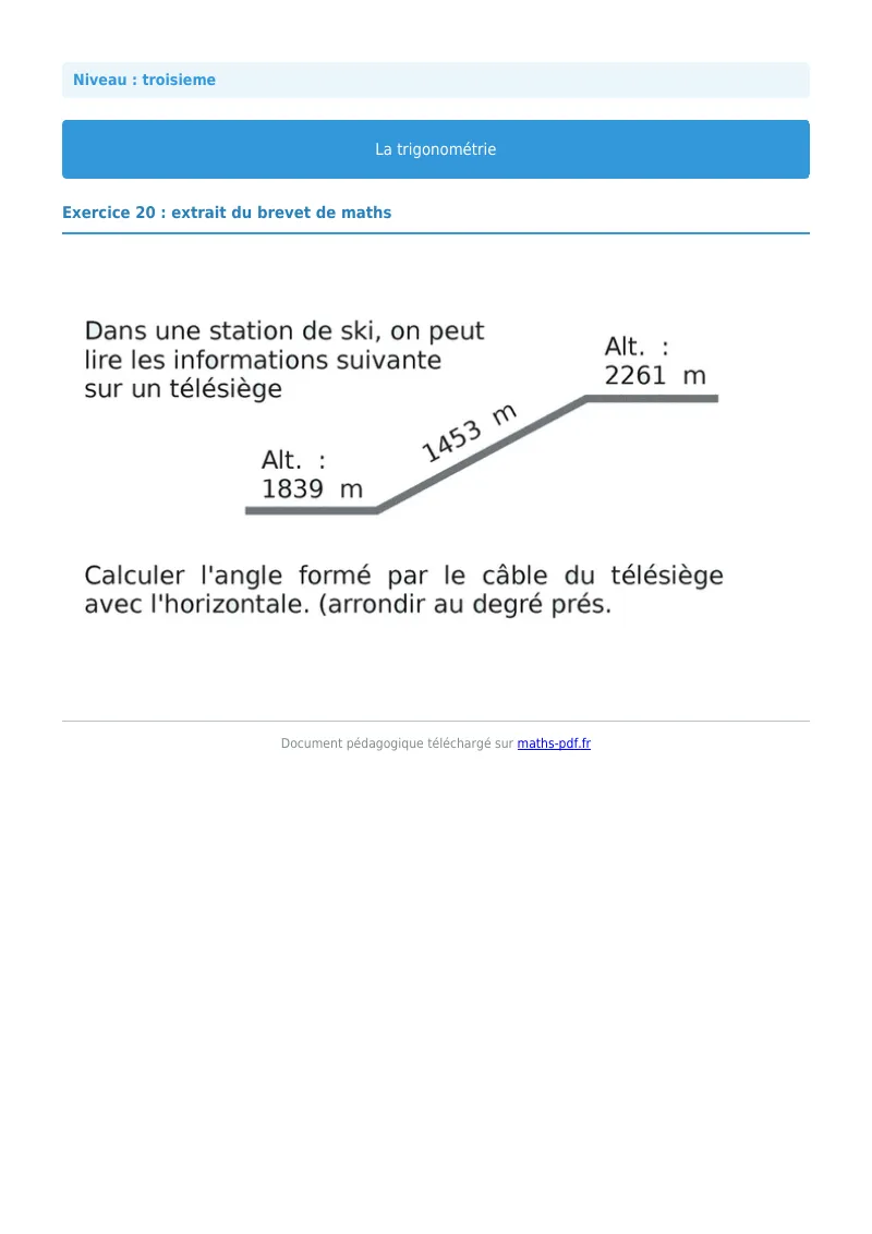 Trigonométrie : exercice n°25 de maths en 3ème corrigé en PDF