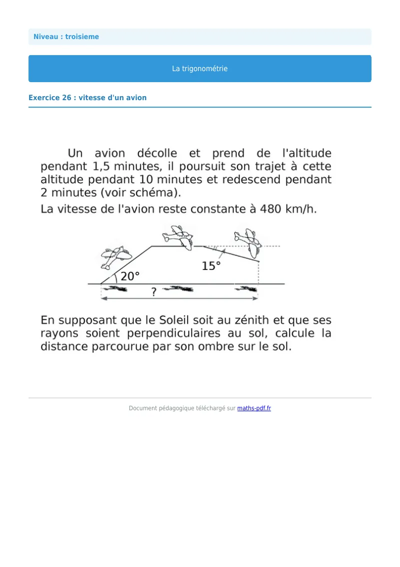 Trigonométrie : exercice n°26 de maths en 3ème corrigé en PDF