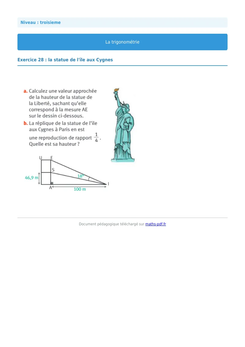 Trigonométrie : exercice n°28 de maths en 3ème corrigé en PDF