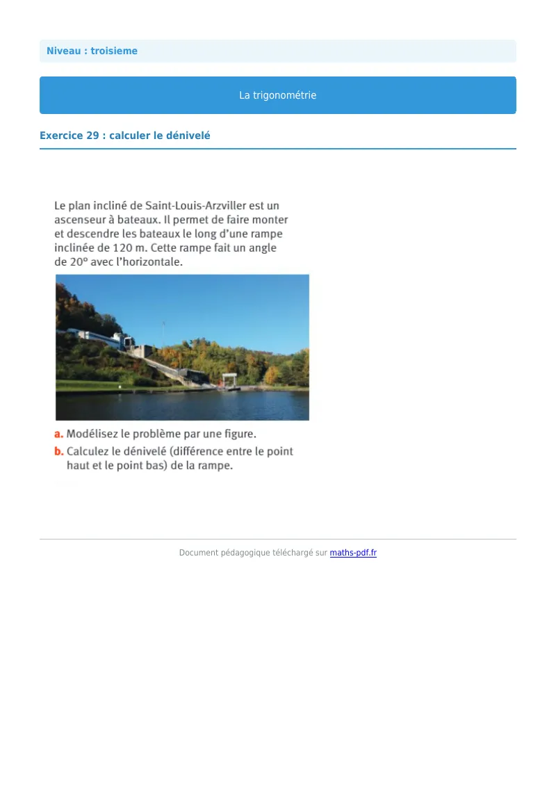 Trigonométrie : exercice n°29 de maths en 3ème corrigé en PDF