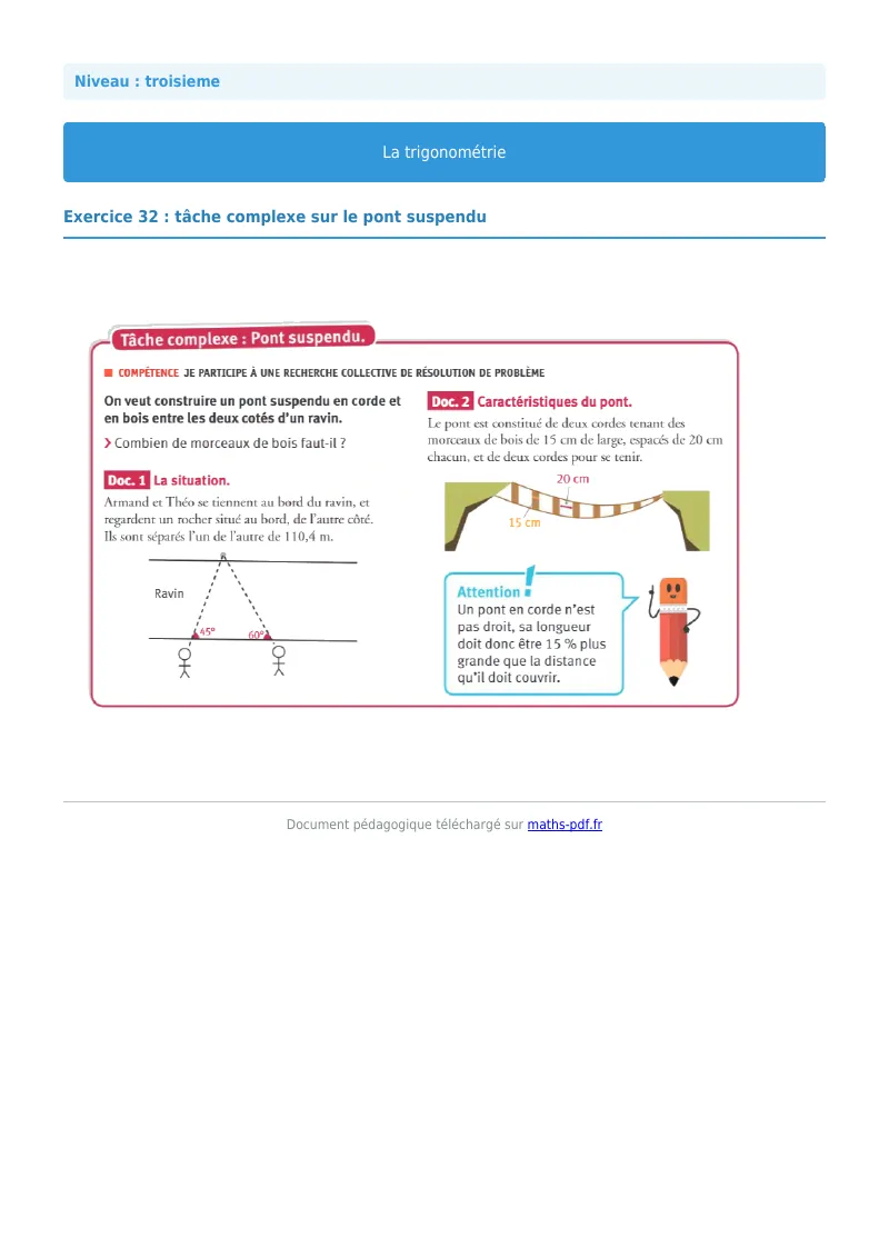 Trigonométrie : exercice n°32 de maths en 3ème corrigé en PDF