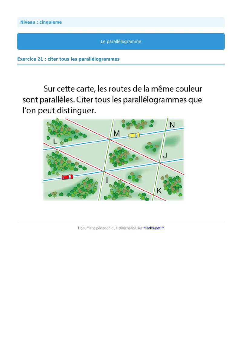 Parallélogramme : exercice n°21 de maths en 5ème corrigé en PDF