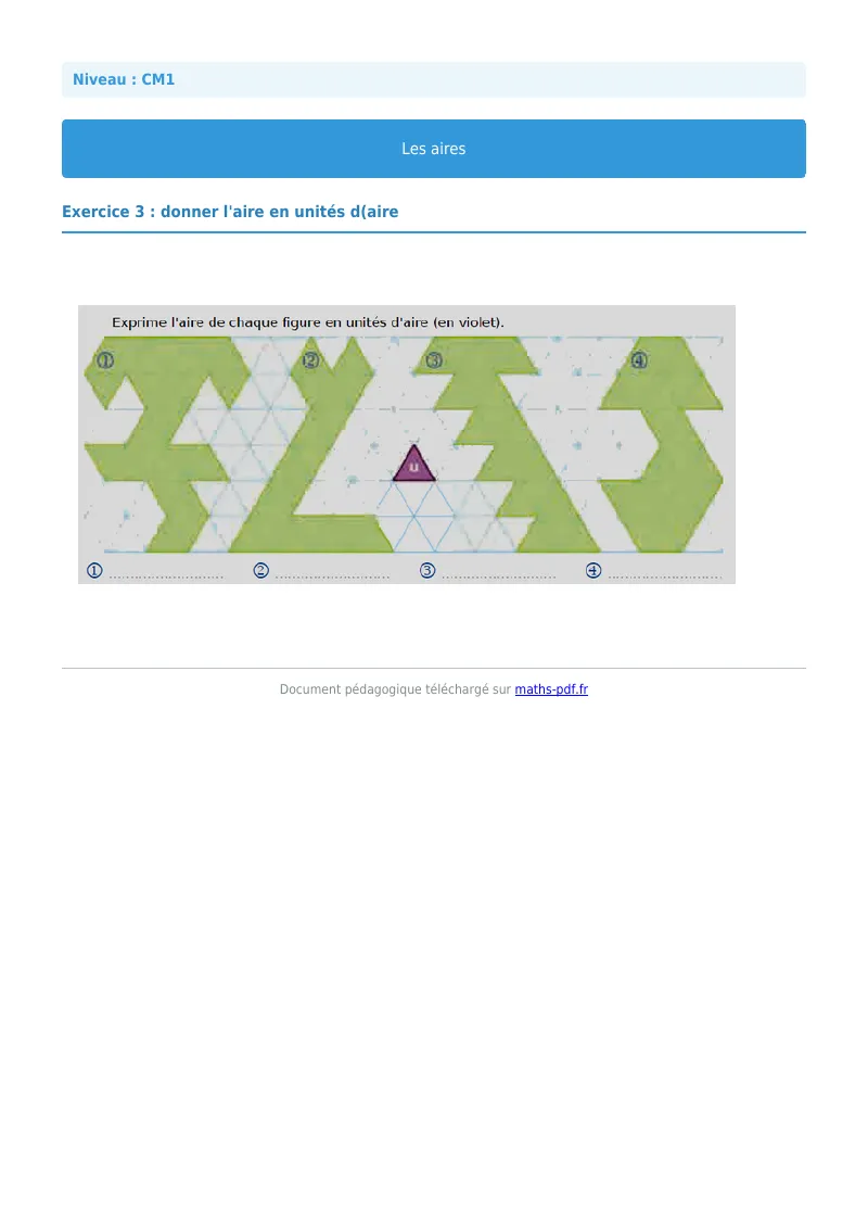 Les aires : exercice n°3 de maths en CM1 corrigé en PDF