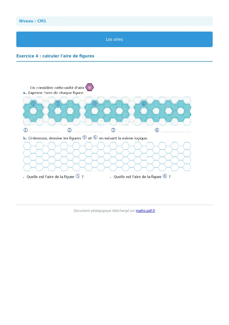 Les aires : exercice n°4 de maths en CM1 corrigé en PDF