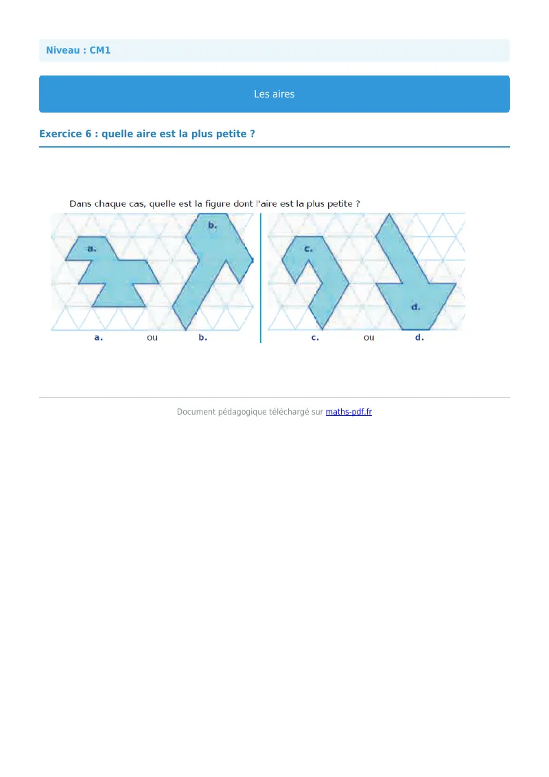 Les aires : exercice n°6 de maths en CM1 corrigé en PDF