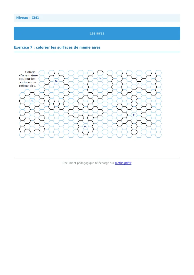 Les aires : exercice n°7 de maths en CM1 corrigé en PDF