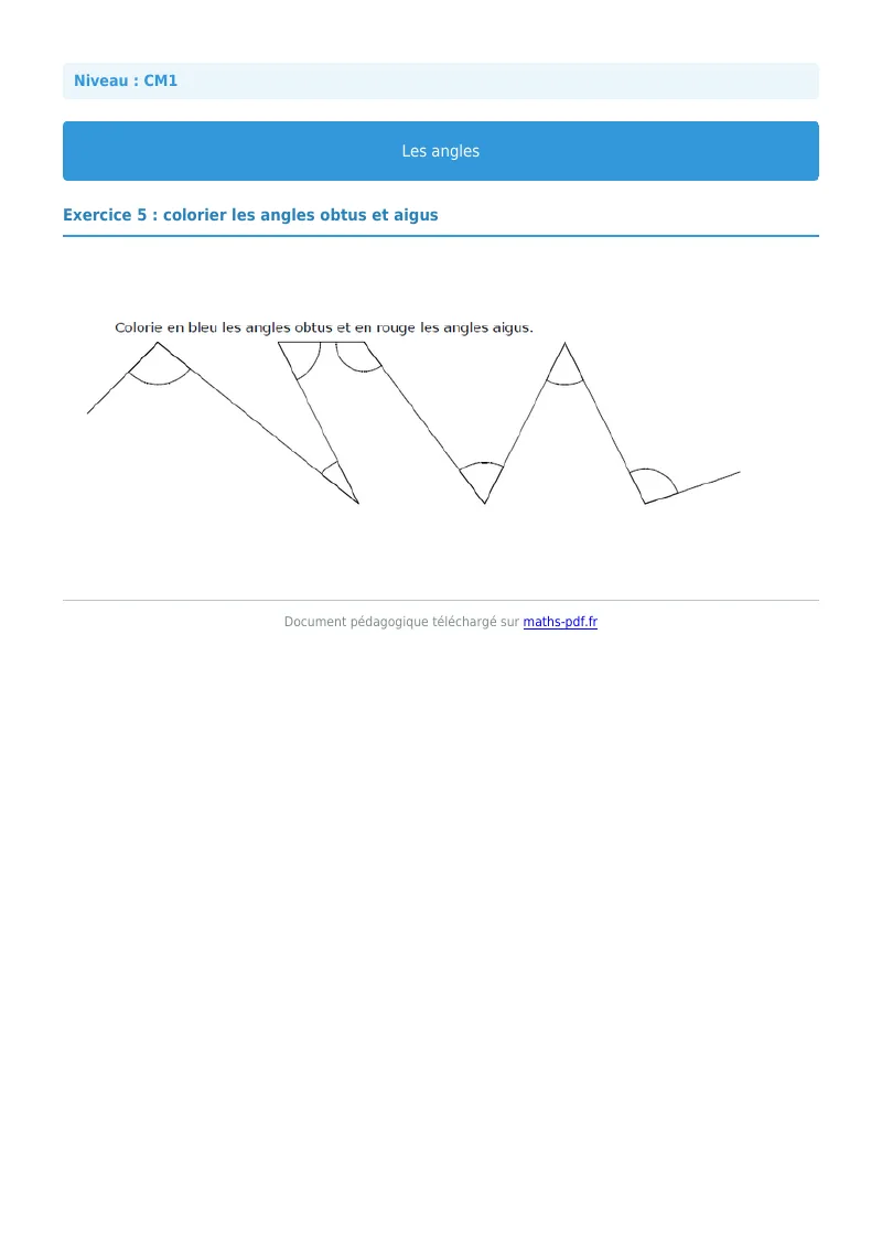 Les angles : exercice n°5 de maths en CM1 corrigé en PDF