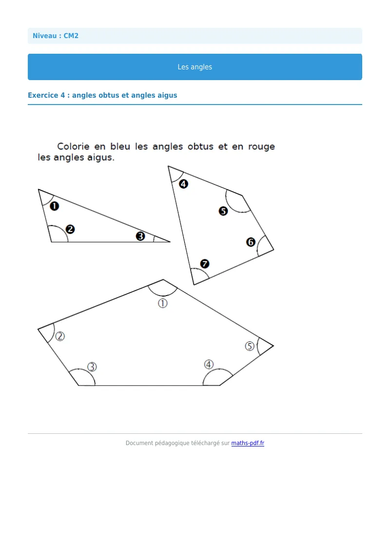 Les angles : exercice n°4 de maths en CM2 corrigé en PDF
