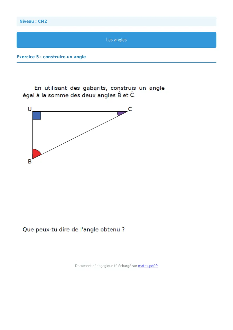 Les angles : exercice n°5 de maths en CM2 corrigé en PDF