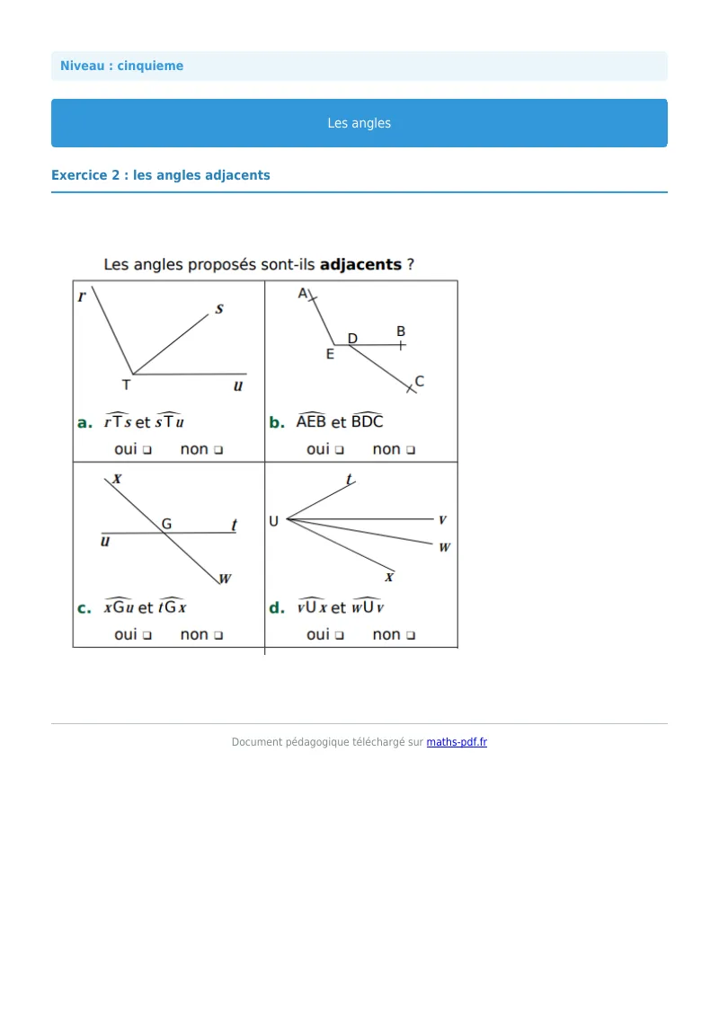 Angles : exercice n°2 de maths en 5ème corrigé en PDF