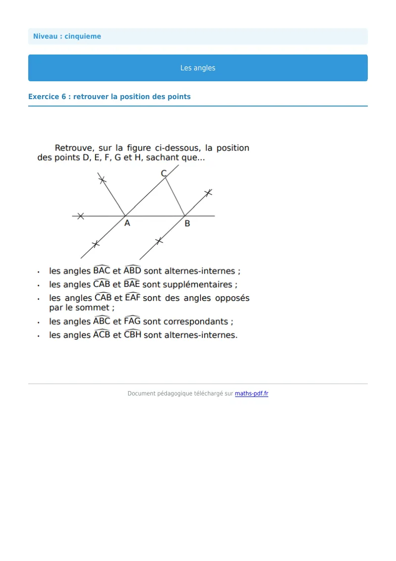 Angles : exercice n°6 de maths en 5ème corrigé en PDF