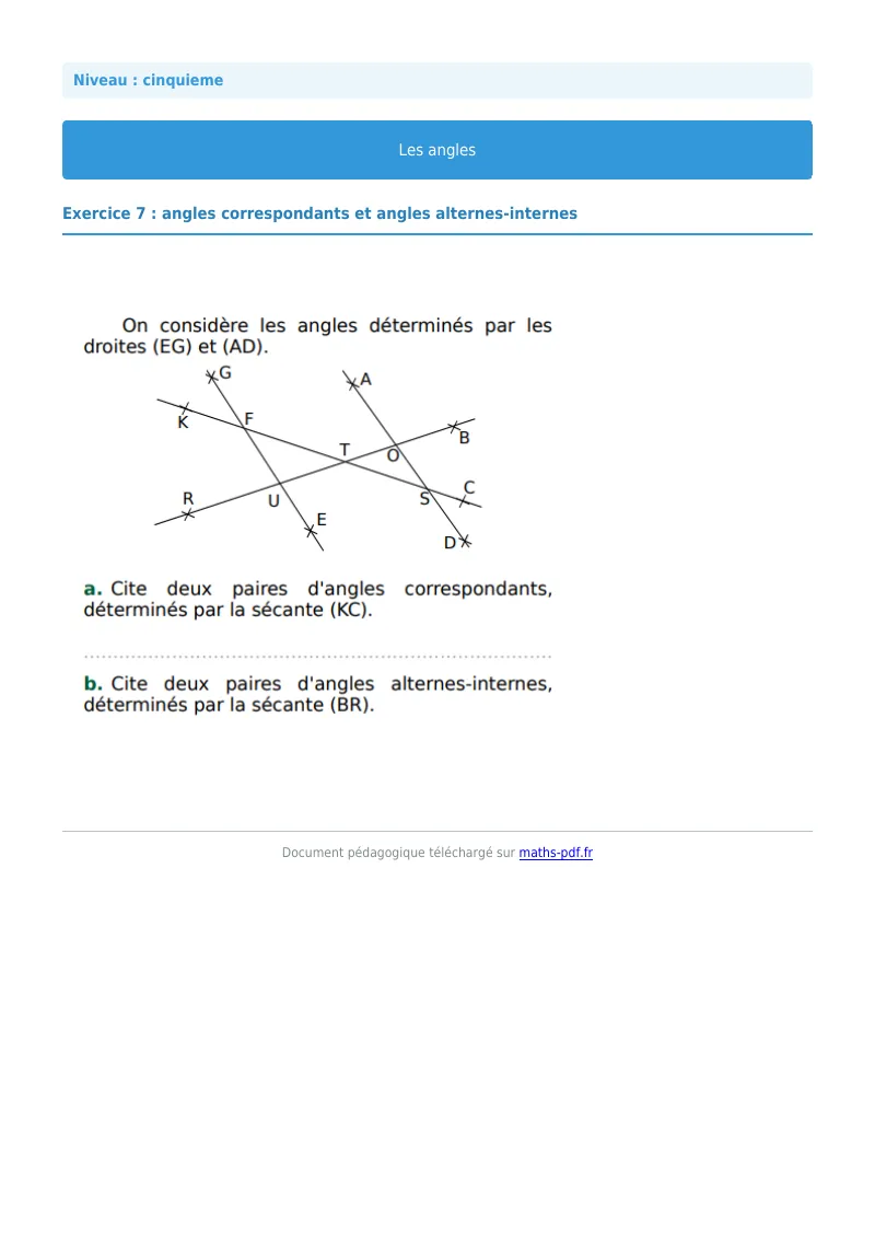 Angles : exercice n°7 de maths en 5ème corrigé en PDF