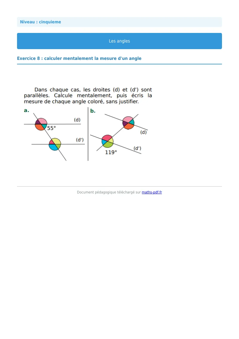 Angles : exercice n°8 de maths en 5ème corrigé en PDF