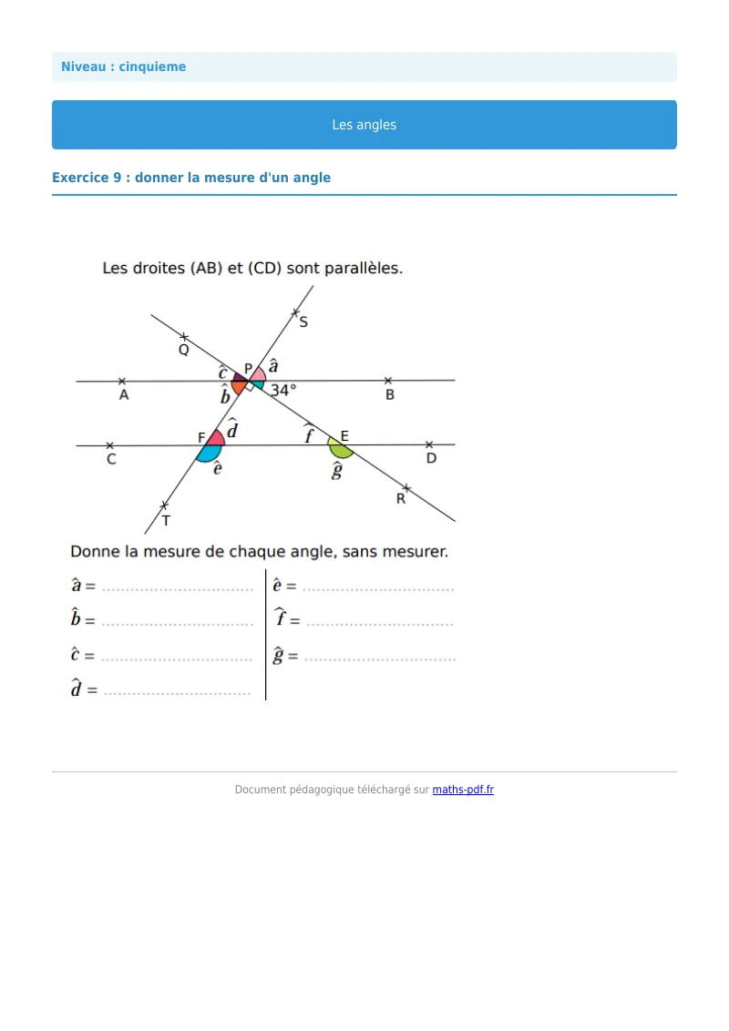 Angles : exercice n°9 de maths en 5ème corrigé en PDF